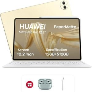 สำหรับผู้ใช้ใหม่เท่านั้น [เพียง ฿99.99-109.99]：แท็บเล็ต HUAWEI MatePad Pro 12.2" รุ่น PaperMatte, หน้าจอ 2.8K Tandem OLED 144Hz FullView, แบตเตอรี่ขนาดใหญ่, รองรับ Super Charge, Wi-Fi, ความจุ 12GB+512GB, คีย์บอร์ด HUAWEI Glide, แอปวาดภาพระดับมืออาชีพ GoPaint, สีทอง + ของแถม
