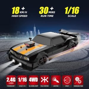 While Stocks Last：RC Drift Car 2.4GHz 1:16 Scale 4WD High Speed Remote Control Cars Vehicle with LED Lights Two Batteries and Drifting Tires Racing Sport Toy Cars for Adults Boys Girls Kids